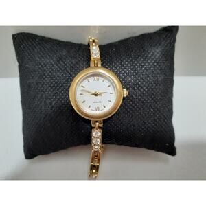 Vintage Ladies Wristwatch Tennis Bracelet Band Rhinestones